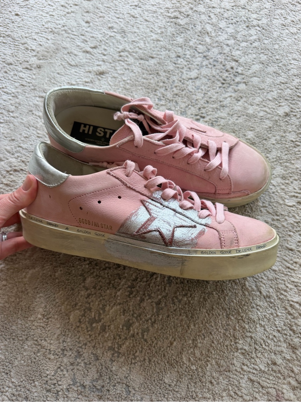 Golden Goose Pink Hi Star Sneakers with Silver Star Accent - Size 41 (size 10)